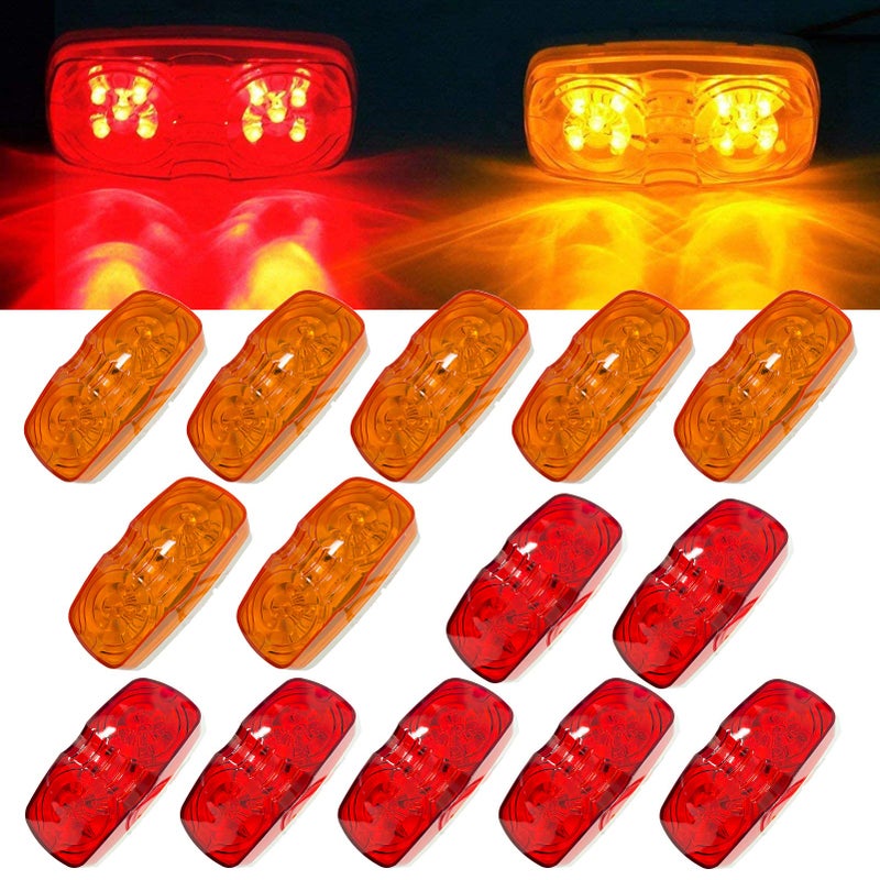 HHCSOP 14x Trailer Marker Light 4x2 Rectangle Led Lights 10 Diodes Double Bullseye Led Light Red/Amber 12V Side Marker Light Indicators Surface Mount Rv Camper Trucks IP67 Waterproof DOT Certified - Image 1
